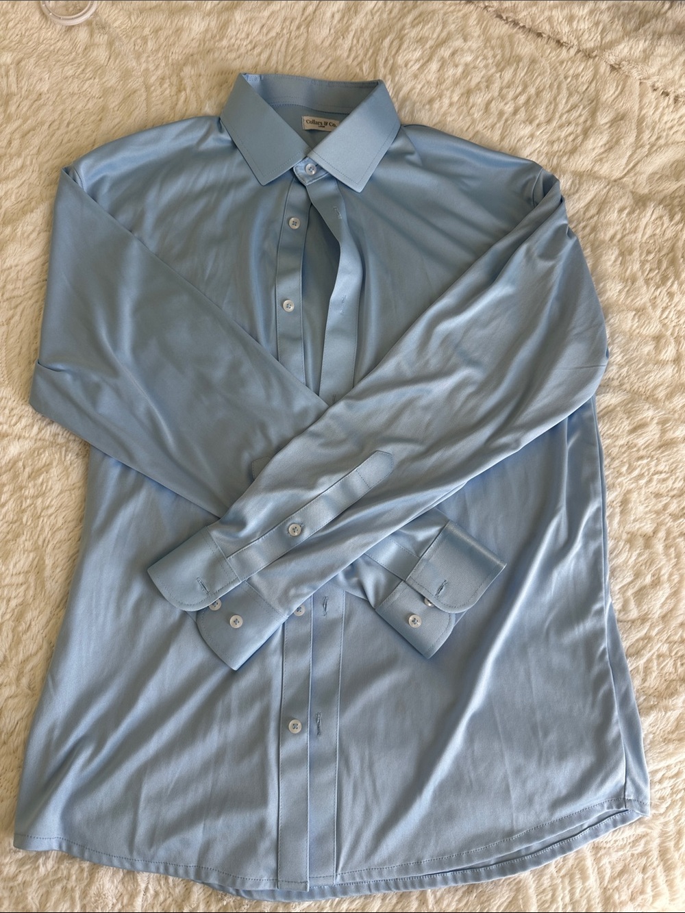 Men's Light Blue Long-Sleeve Dress Shirt with Spread Collar